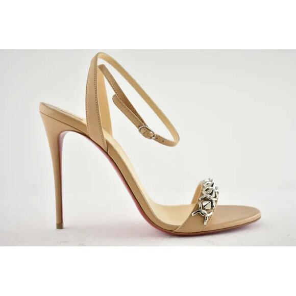 Christian Louboutin Loubigirl Chain 100 Nude Kid Ankle Strap Sandal Heel Pump 40 - Picture 2 of 12